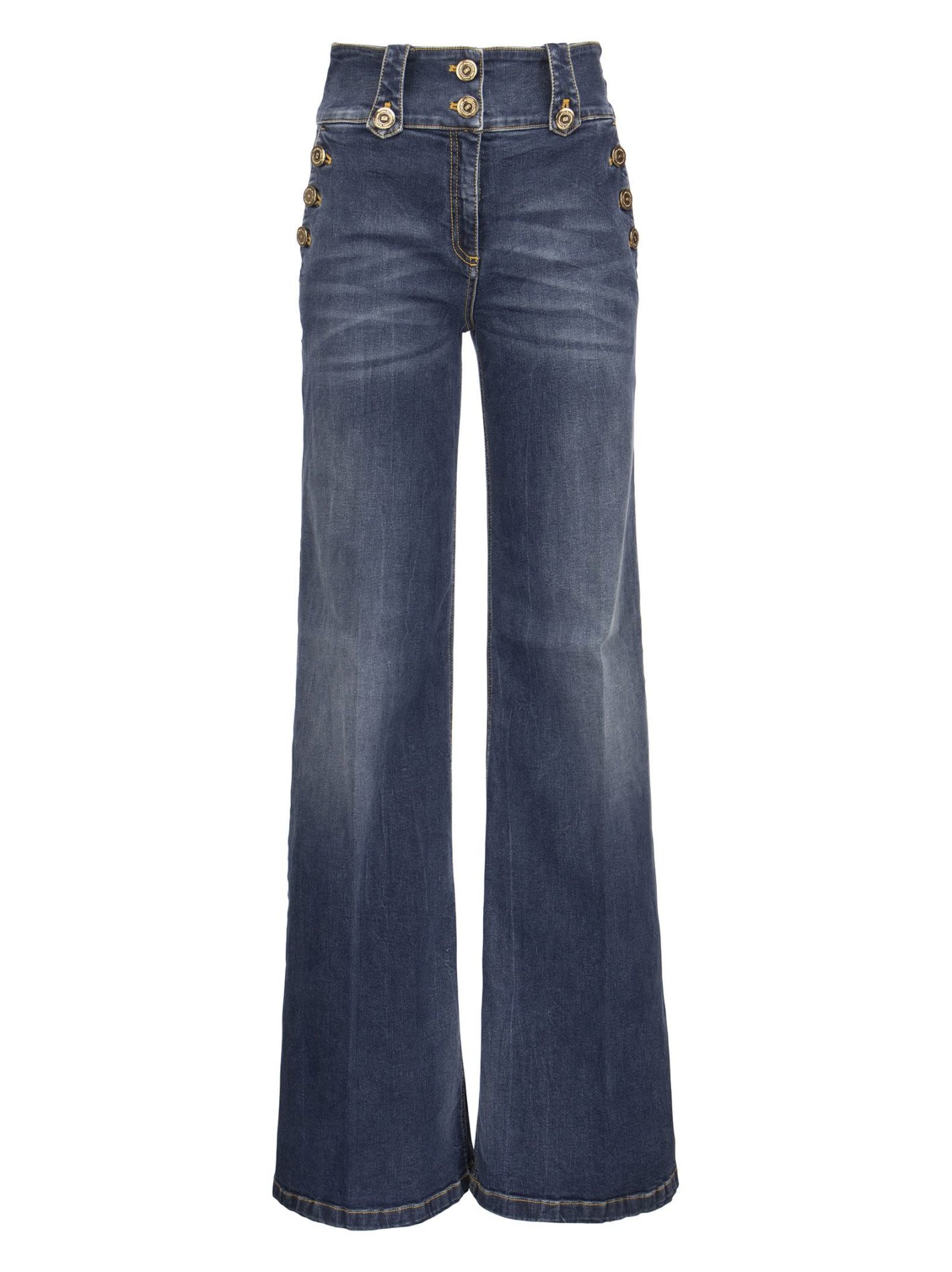 High-waisted jeans with gold buttons - Bellettini.com